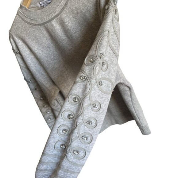 Anthro Belle Vere Rhinestone Sleeve Sweatshirt XS Gray - Picture 3 of 8